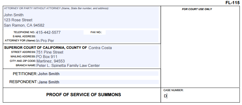 California Divorce Form FL 115 Cristin Lowe Law